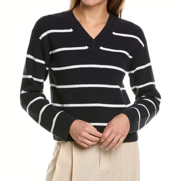 VINCE Drop Shoulder Sweater S Navy White Stripes - Picture 1 of 7